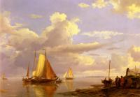 Johannes Hermanus Koekkoek - Fishing Boats Off The Coast At Dusk